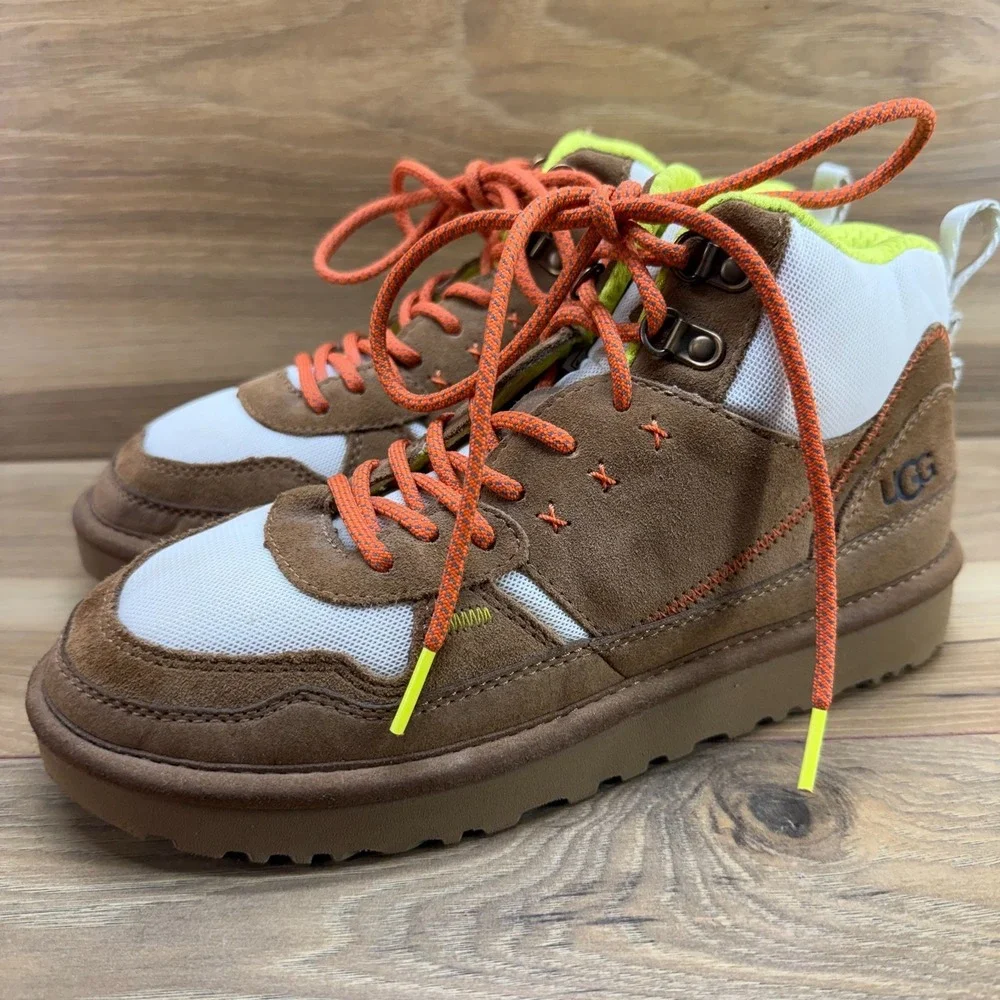 UGG Highland Sneaker Boot Womens 7 Chestnut Orange Neon Yellow High Top Sneakers